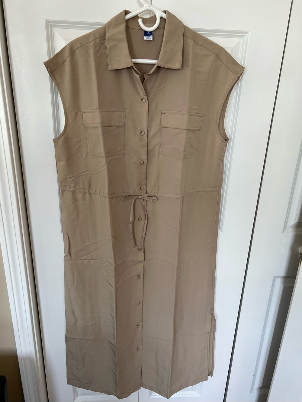 Old Navy Tan Sleeveless Shirt Dress with Drawstring Waist size M Tall